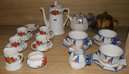 An Art Deco tea for two, a coffee set and a Doulton teapot
